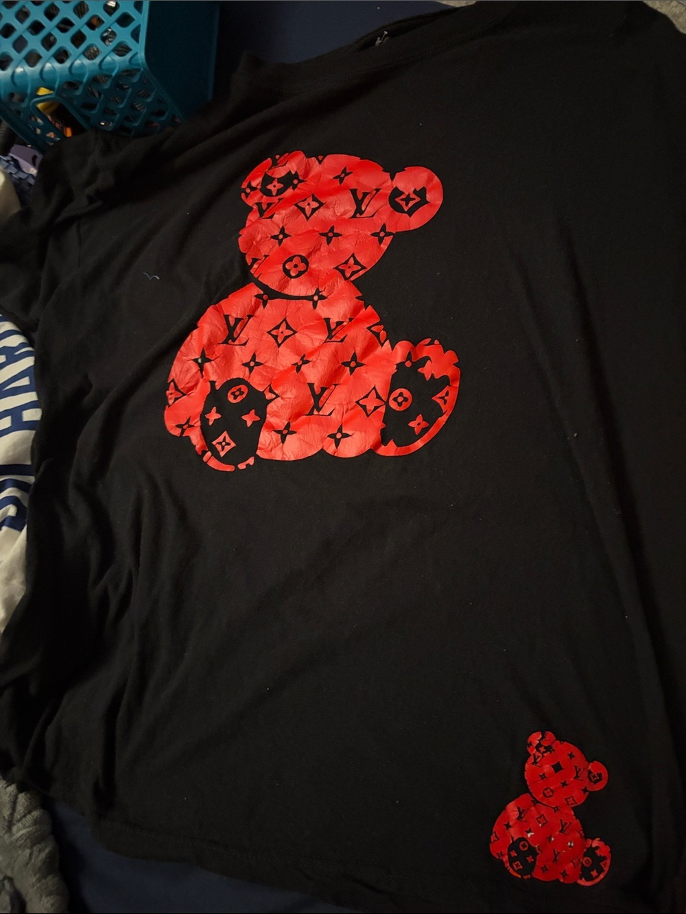 Men’s fashion inspired  Black T-Shirt with Red Teddy Graphic